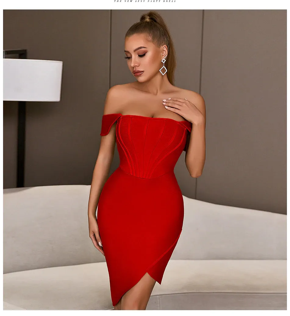 Off-Shoulder Bodycon Evening Runway Midi Dress