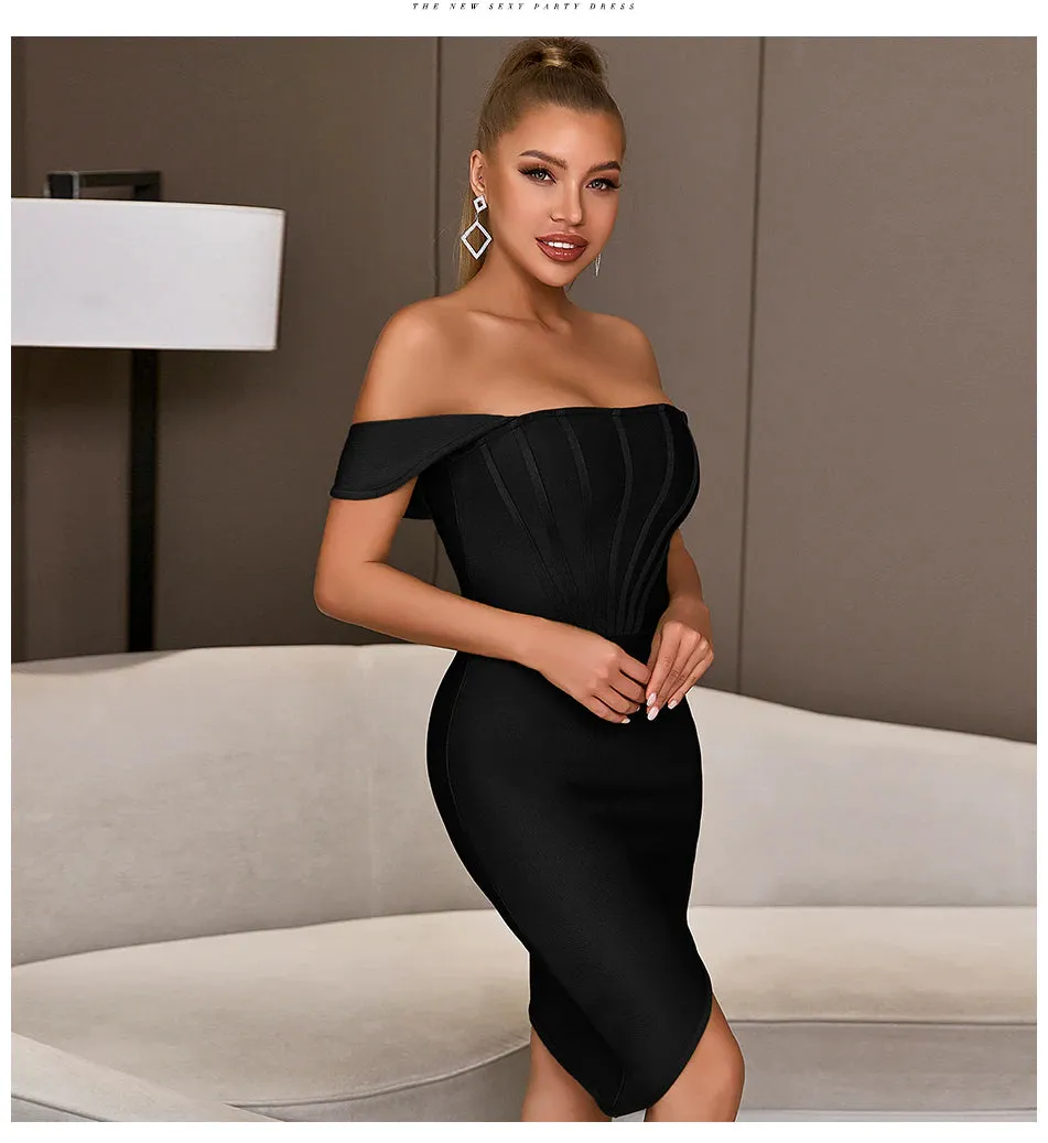 Off-Shoulder Bodycon Evening Runway Midi Dress