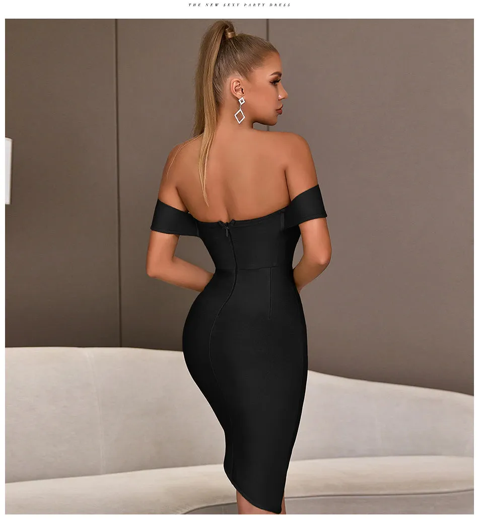 Off-Shoulder Bodycon Evening Runway Midi Dress