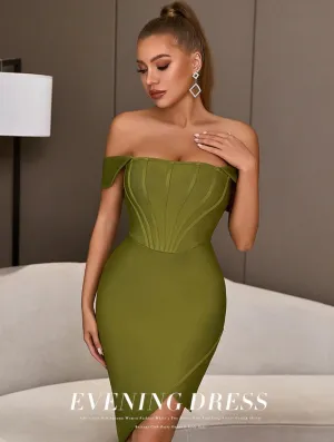 Off-Shoulder Bodycon Evening Runway Midi Dress
