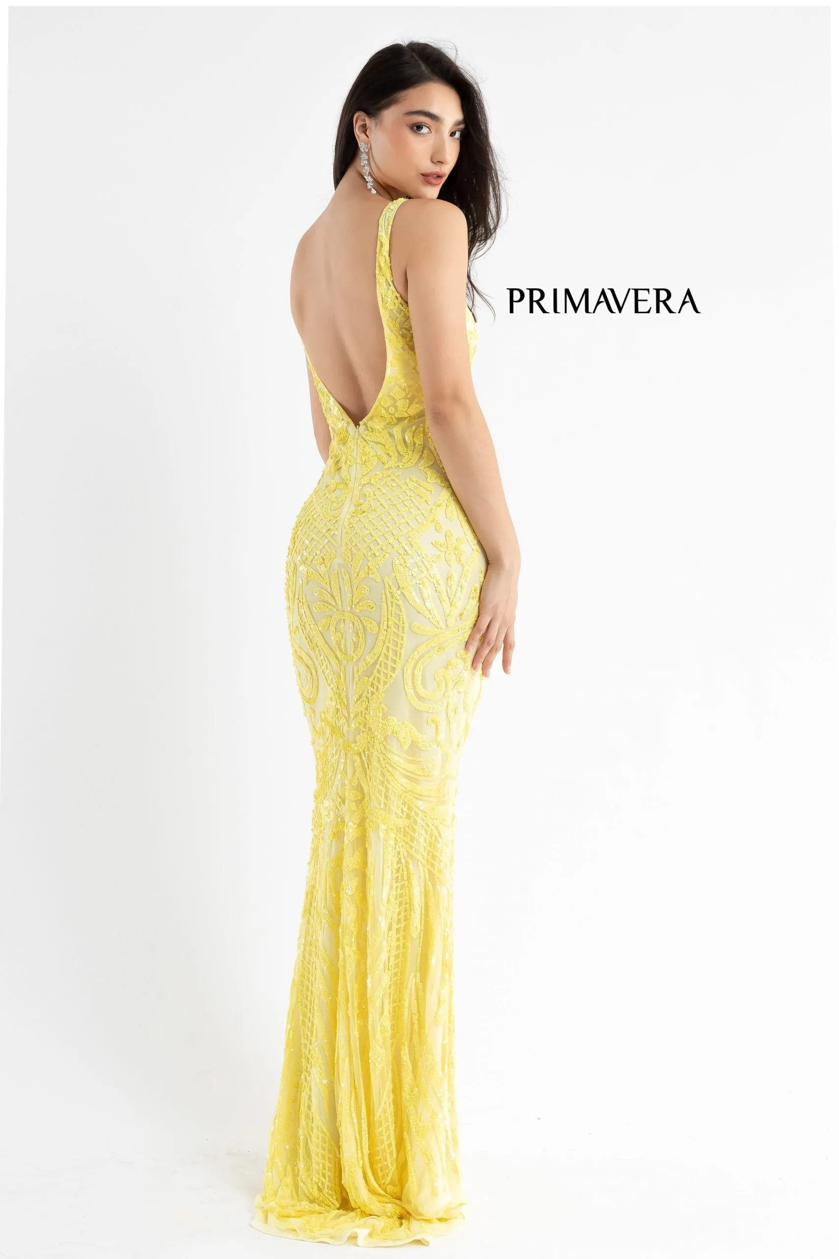 Primavera Couture 3722 Size 14 Iridescent Prom Dress V Neckline V Back Long Sequins Evening Gown