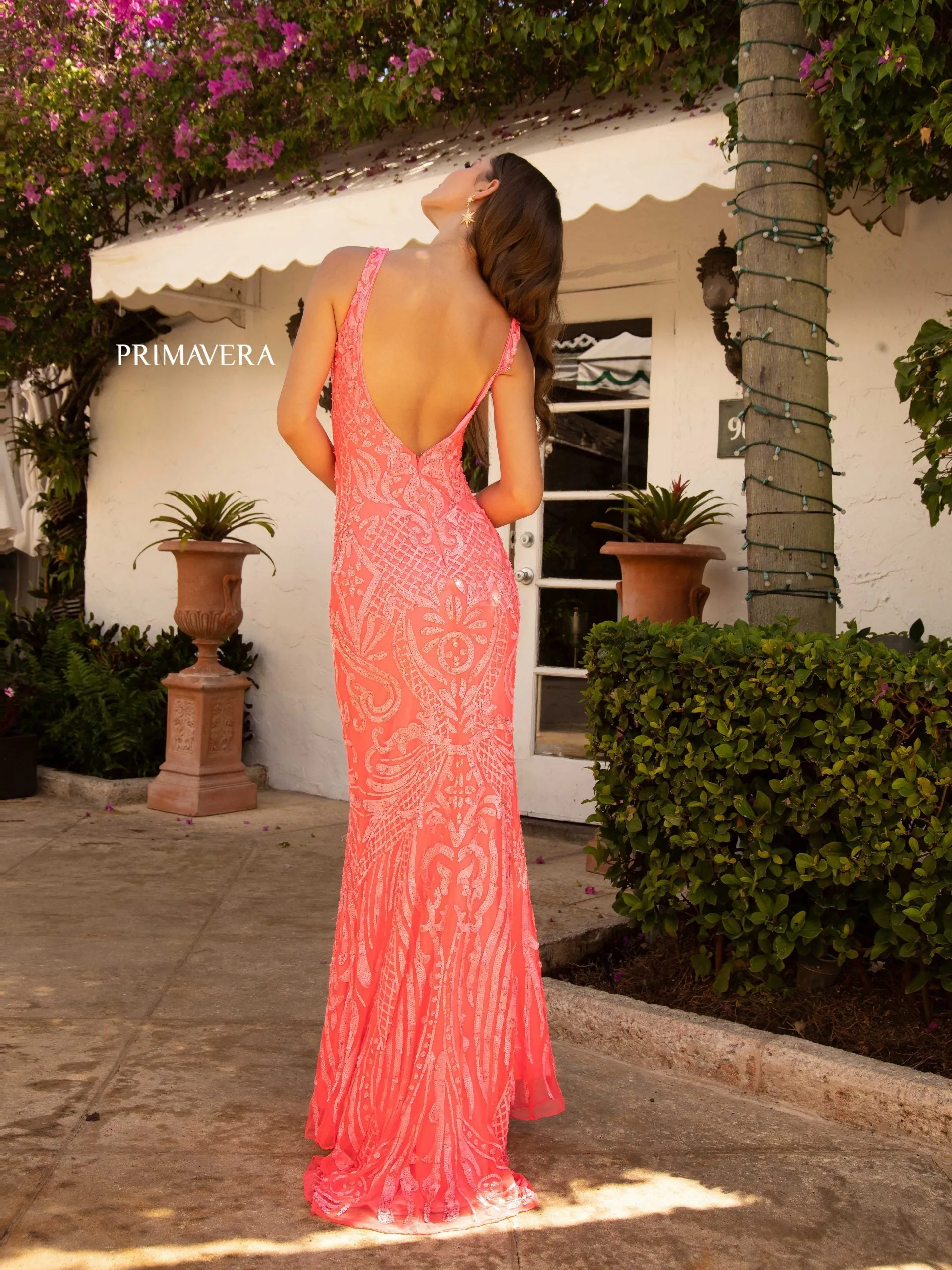 Primavera Couture 3722 Size 14 Iridescent Prom Dress V Neckline V Back Long Sequins Evening Gown