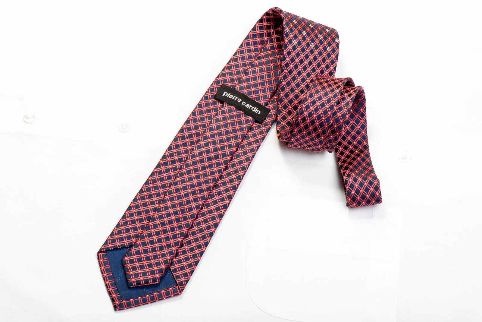 Rhinestone Tie Pink Checkered Stripes On Navy With Sparkles