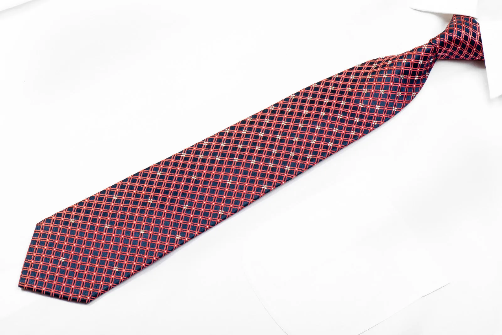 Rhinestone Tie Pink Checkered Stripes On Navy With Sparkles