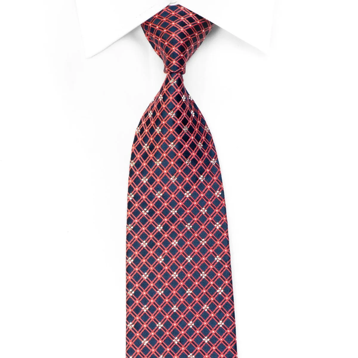 Rhinestone Tie Pink Checkered Stripes On Navy With Sparkles