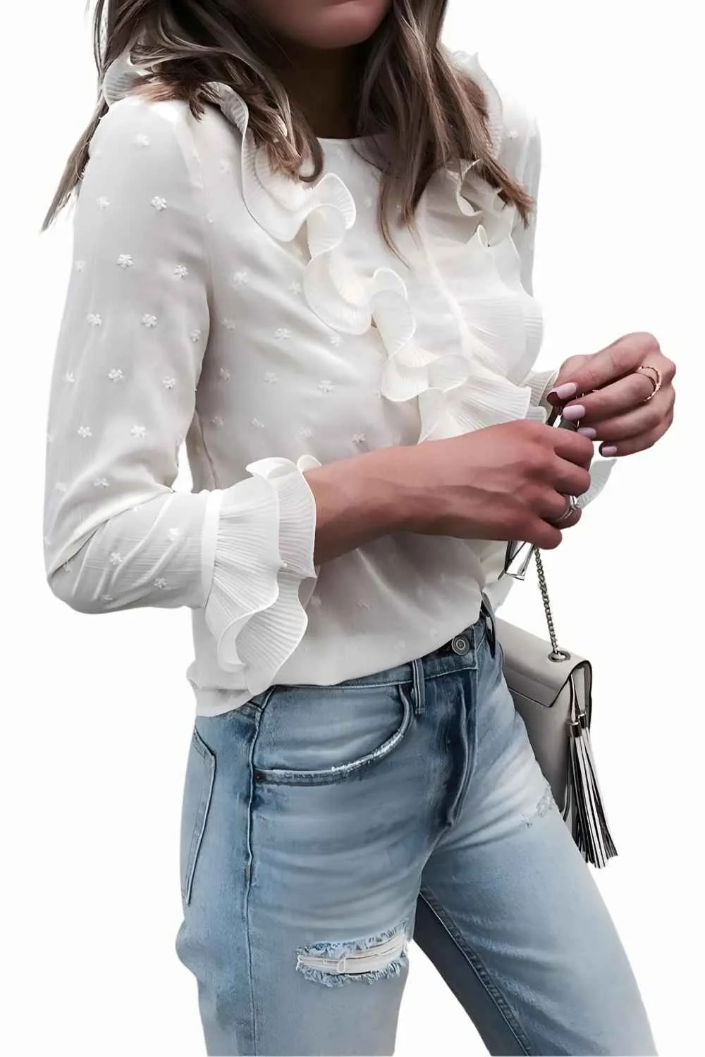 Ruffle Blouse White Lace