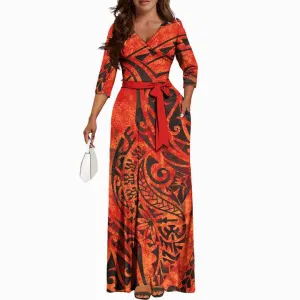 Samoan Puletasi V-neck Casual Dresses-فساتين ساموا