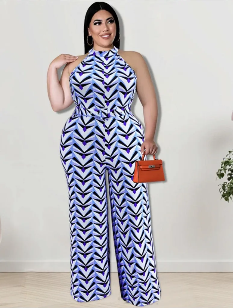 Slevless Jumpsuit diamnd/w Belt