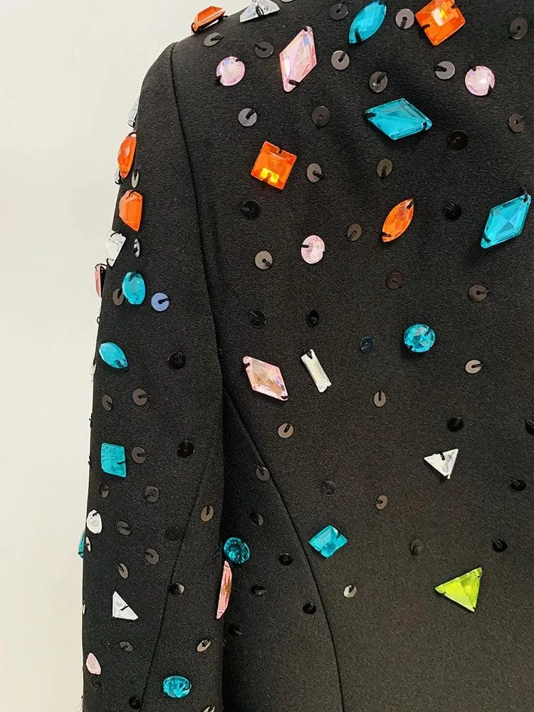 Strass Diamonds Beaded Blazer Pant Suit - Women Tuxedo Trouser Suit