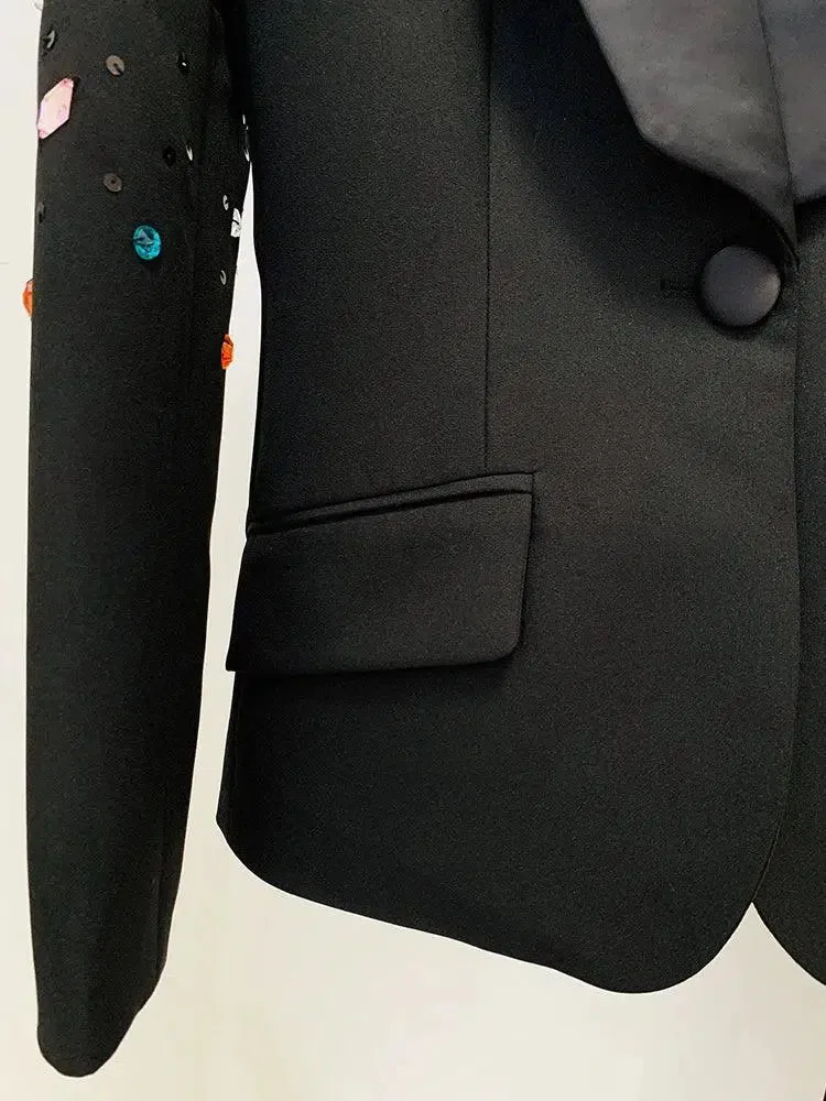 Strass Diamonds Beaded Blazer Pant Suit - Women Tuxedo Trouser Suit