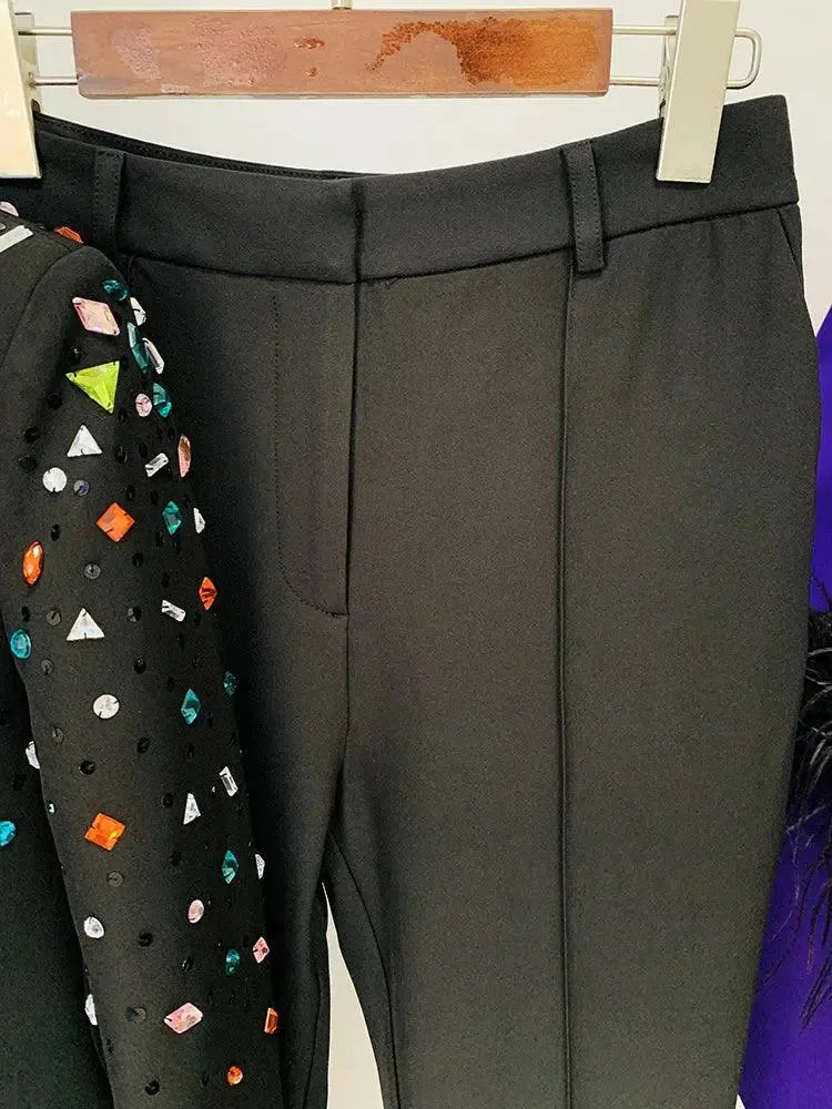 Strass Diamonds Beaded Blazer Pant Suit - Women Tuxedo Trouser Suit