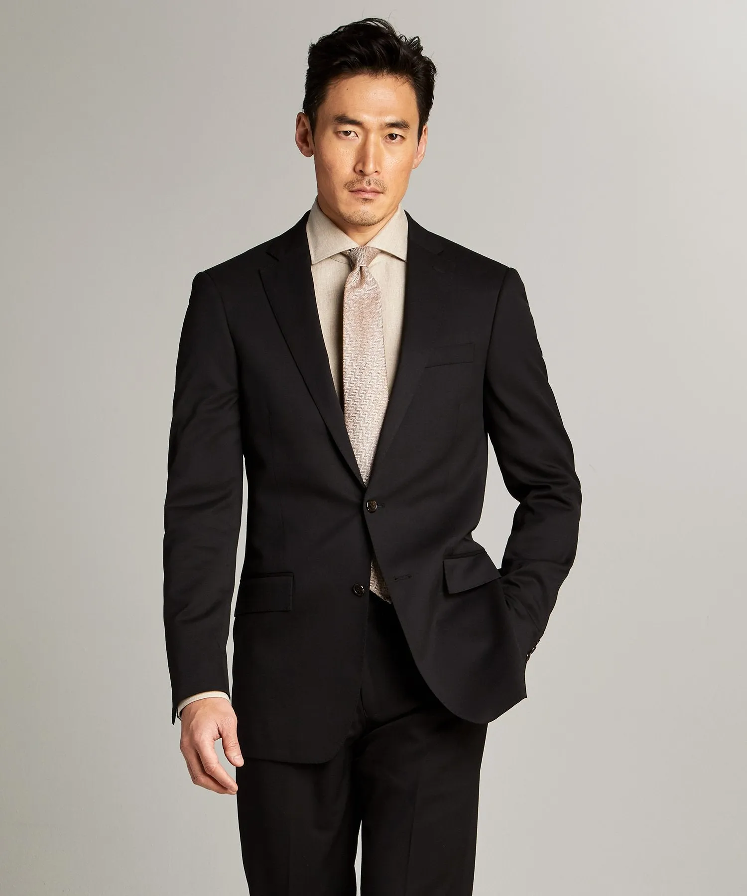 Sutton Stretch Tropical Wool Suit in Black