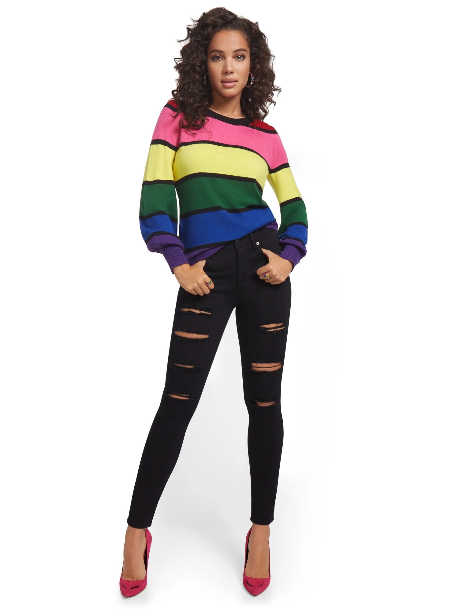 Tall Lexi High-Waisted Super-Skinny Destroyed Jeans - Black
