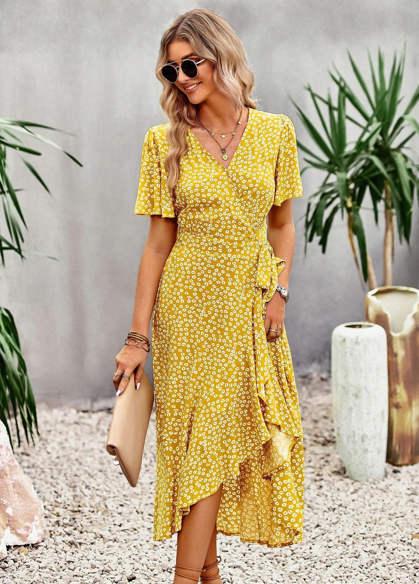 TastyHottie - Joanna Floral Print A-line Split Summer Midi Dress