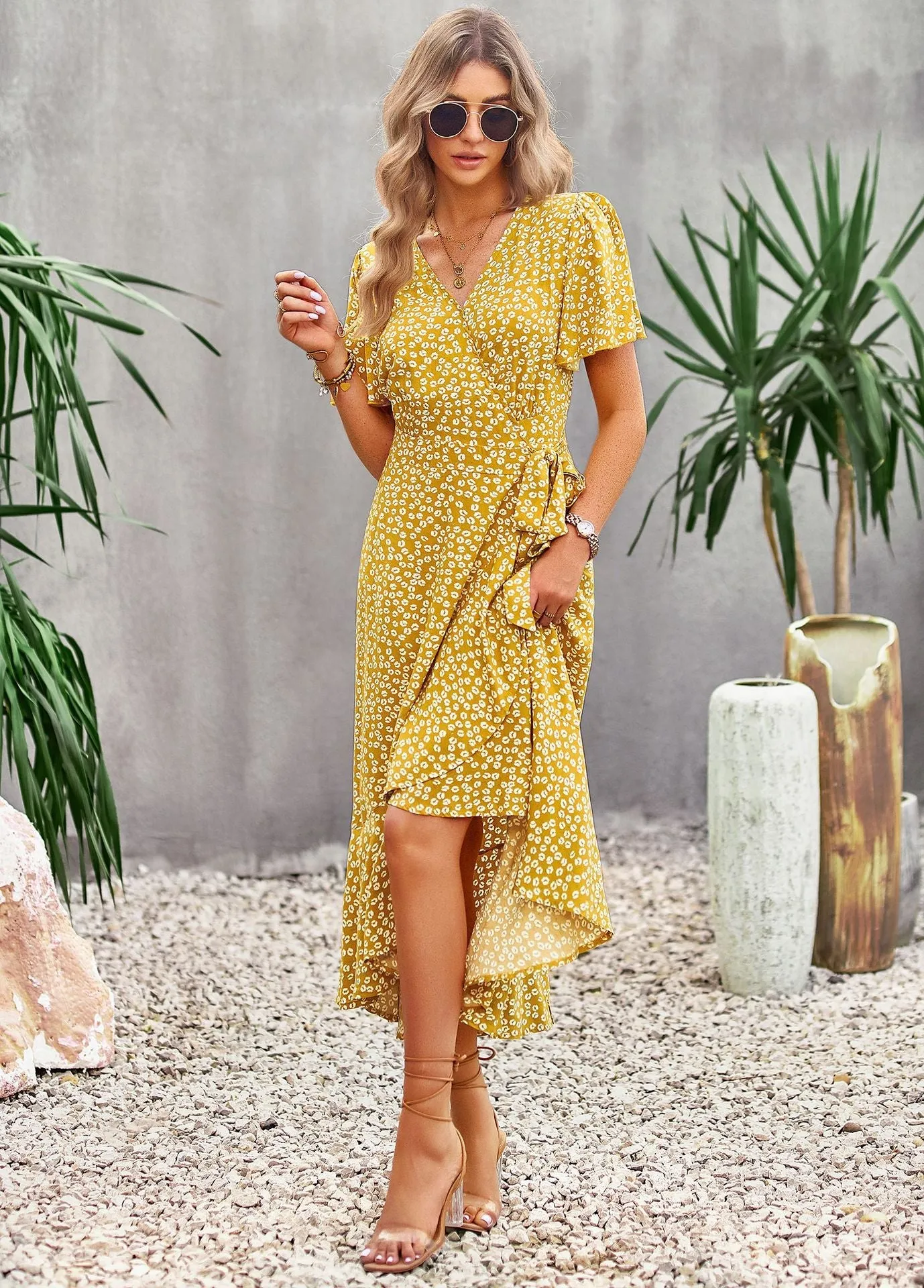 TastyHottie - Joanna Floral Print A-line Split Summer Midi Dress