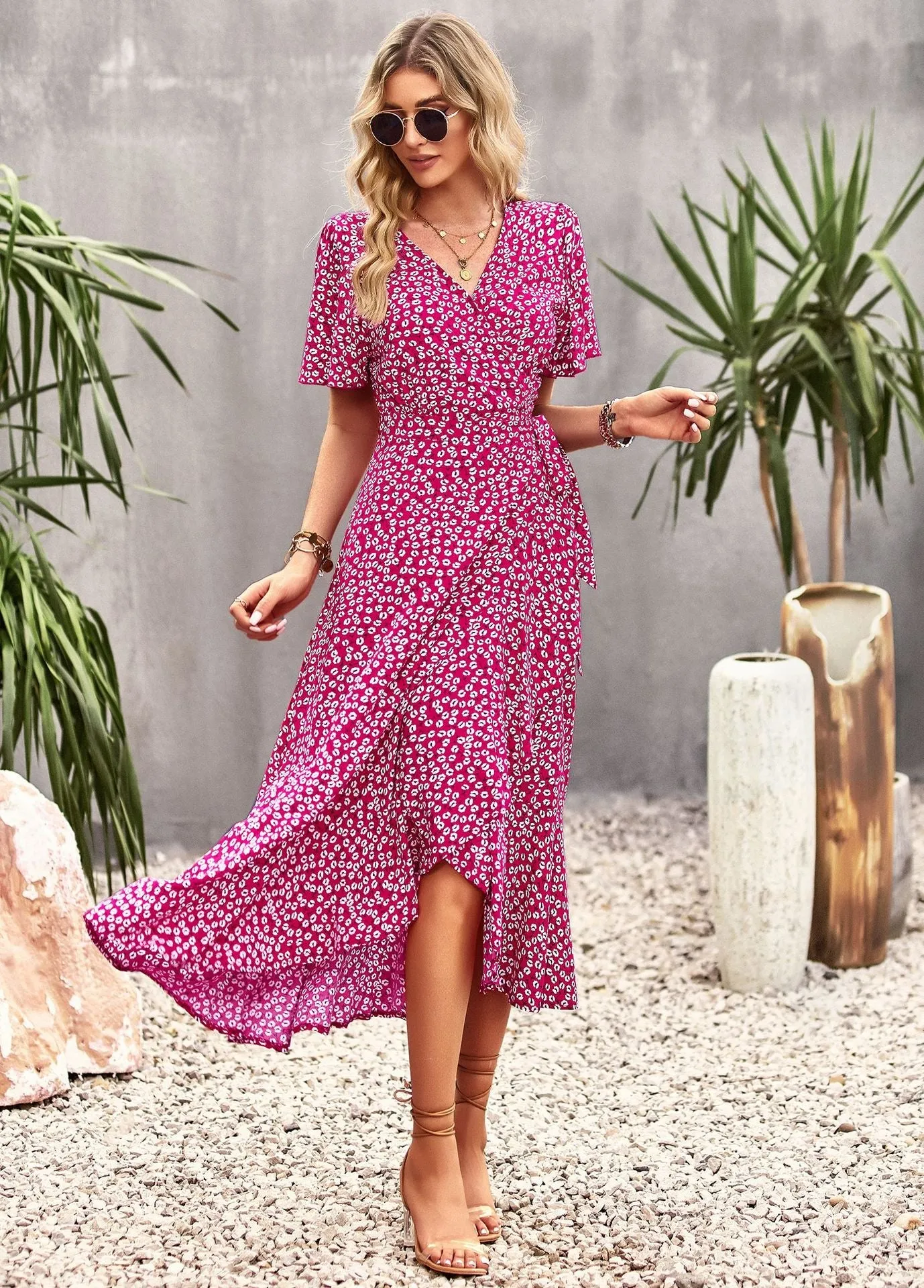TastyHottie - Joanna Floral Print A-line Split Summer Midi Dress