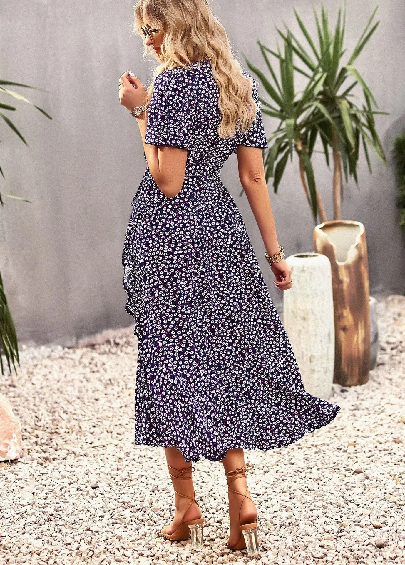 TastyHottie - Joanna Floral Print A-line Split Summer Midi Dress