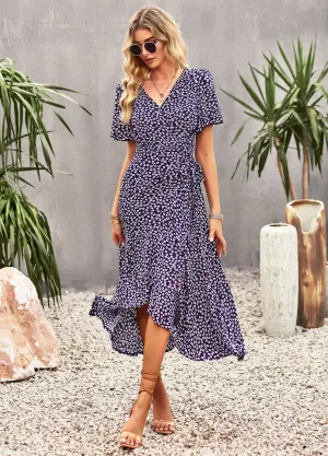 TastyHottie - Joanna Floral Print A-line Split Summer Midi Dress