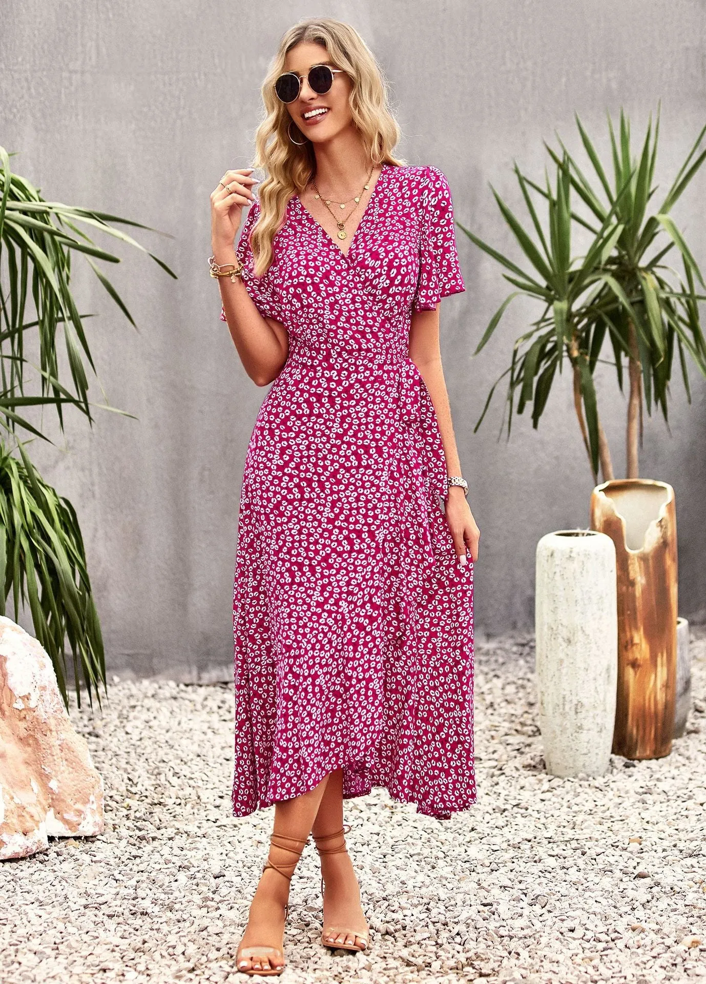 TastyHottie - Joanna Floral Print A-line Split Summer Midi Dress