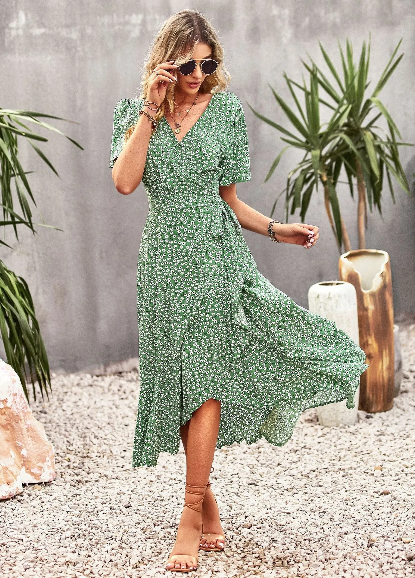 TastyHottie - Joanna Floral Print A-line Split Summer Midi Dress