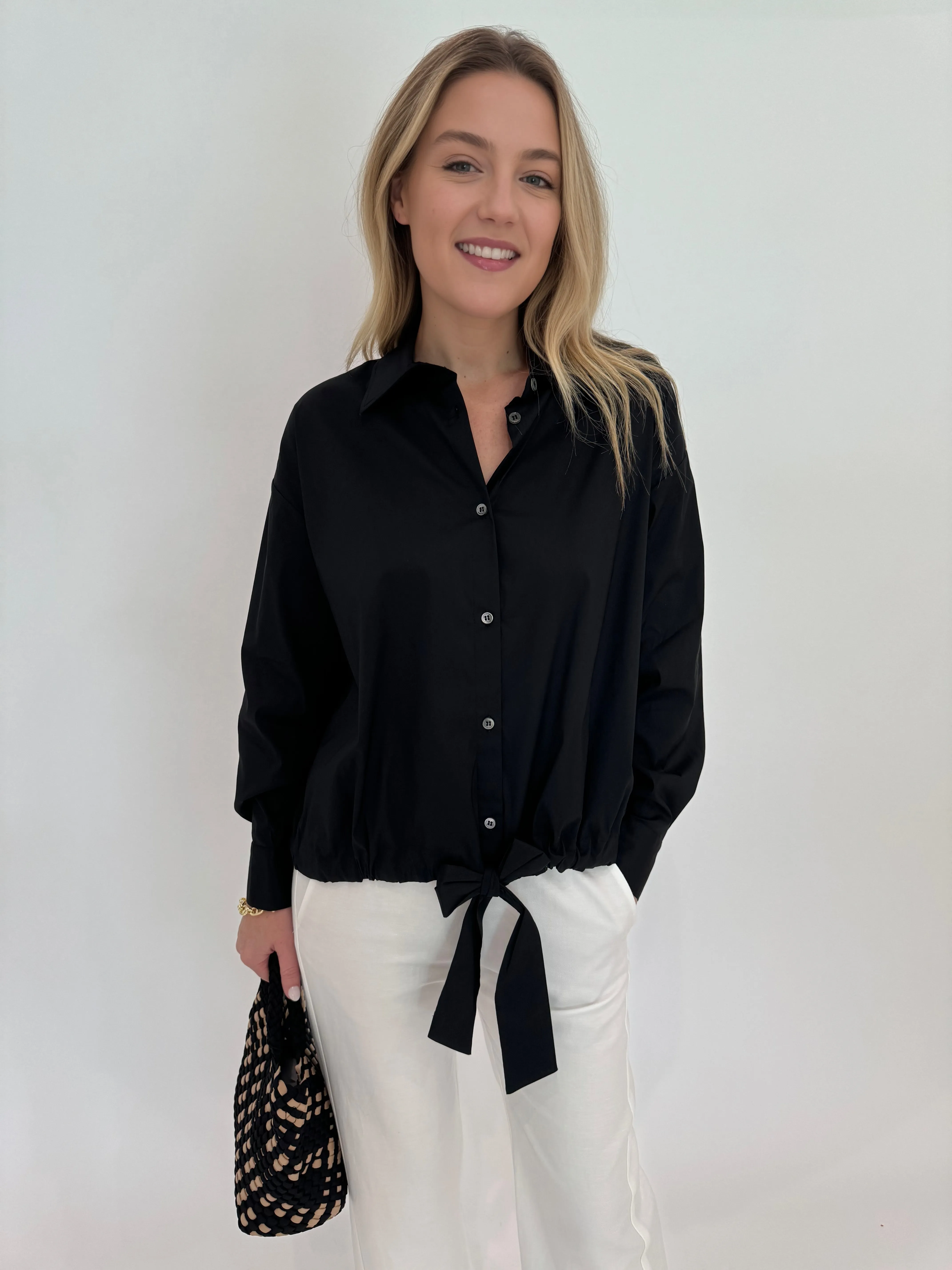 Tie Waistband Blouse - Black