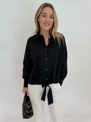 Tie Waistband Blouse - Black
