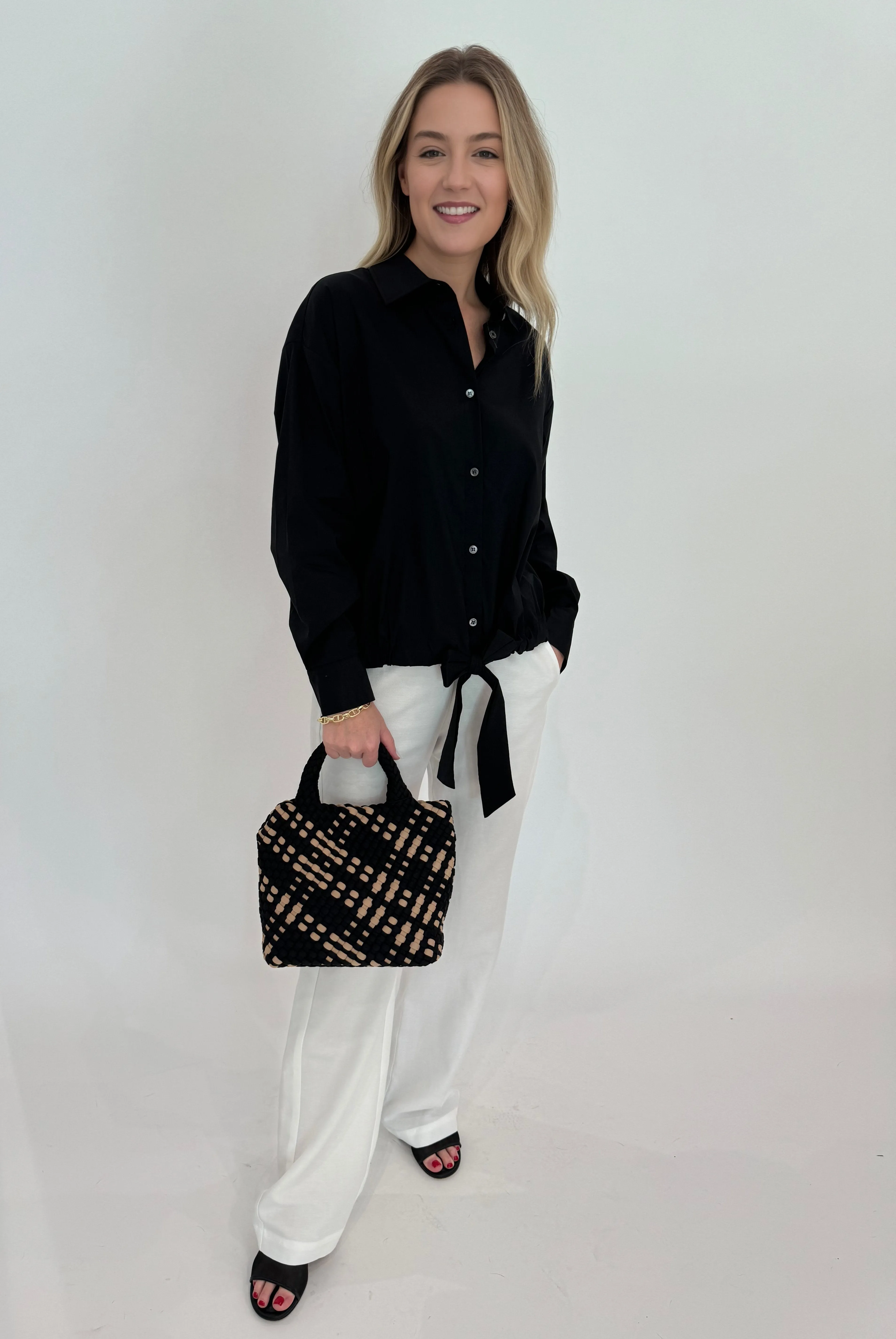 Tie Waistband Blouse - Black