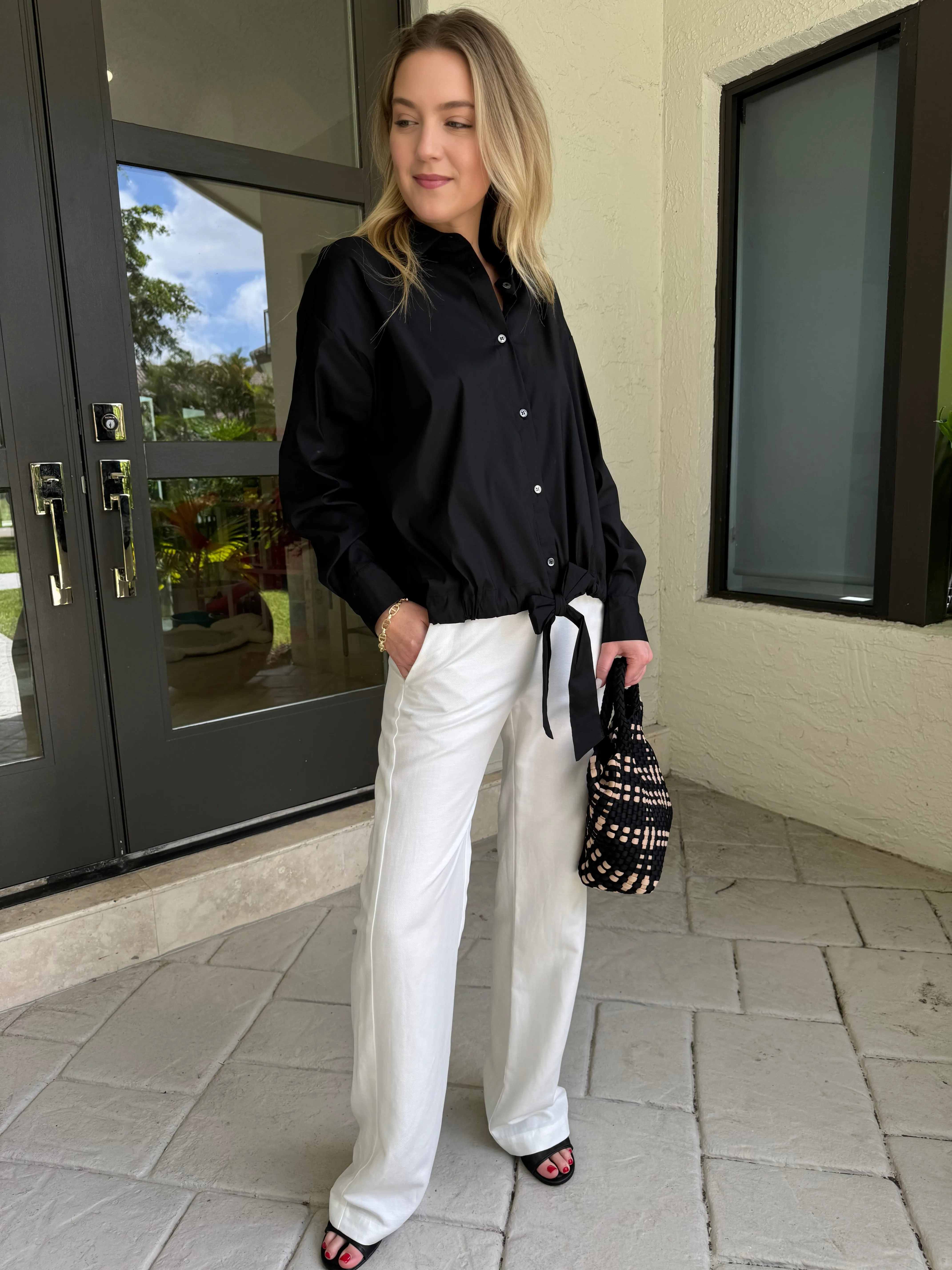 Tie Waistband Blouse - Black
