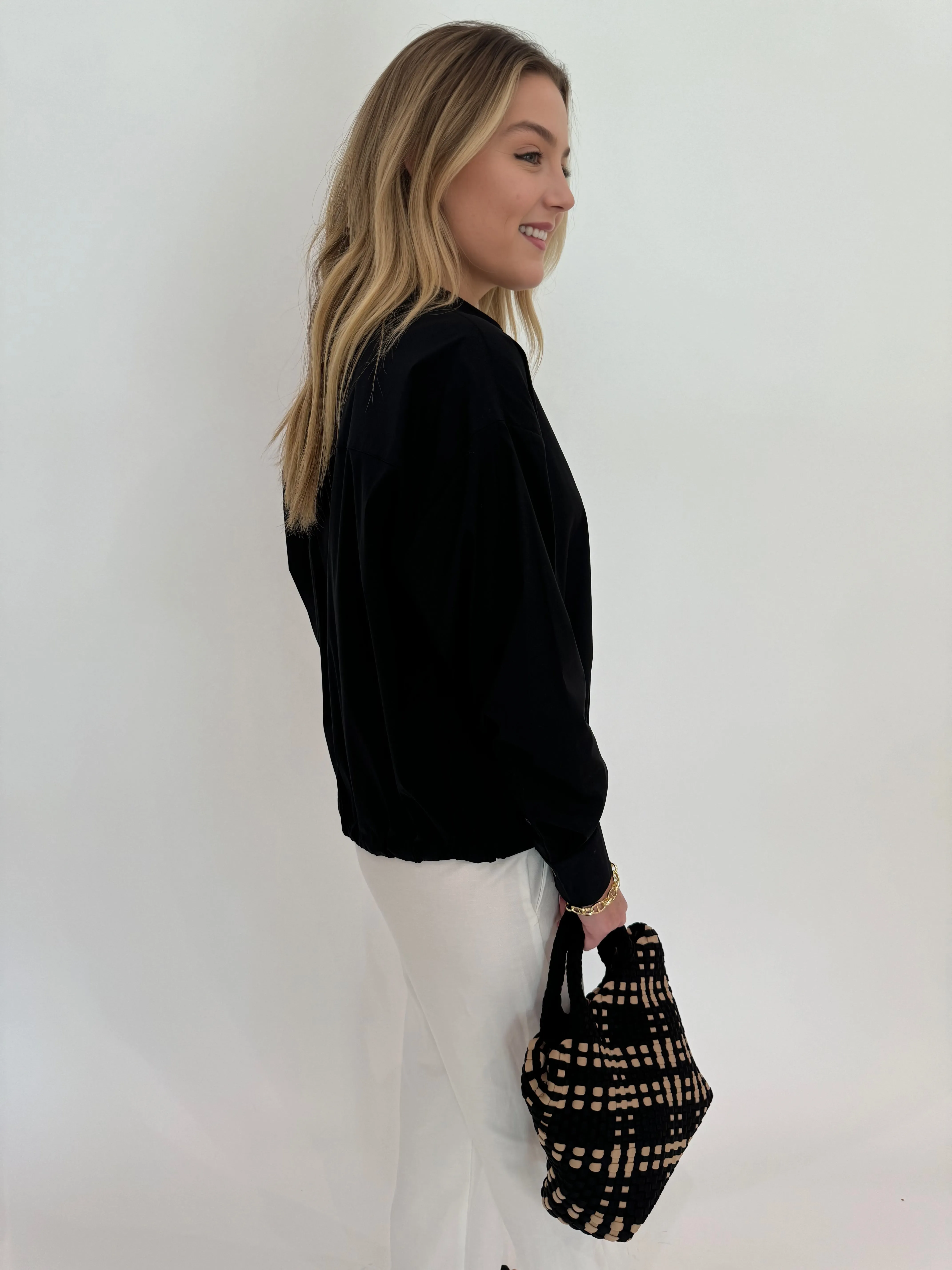 Tie Waistband Blouse - Black