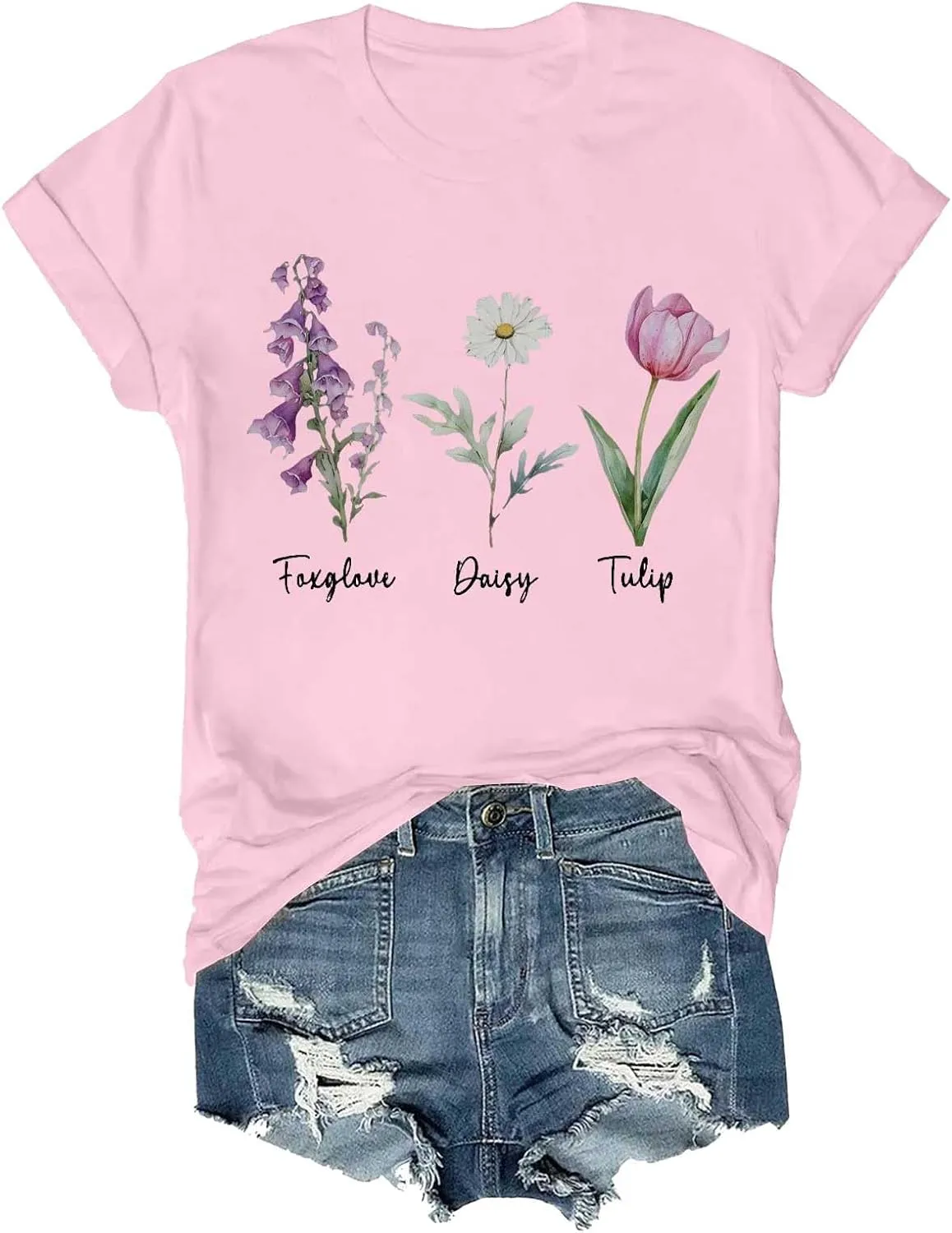 Tops for Women Trendy Summer 2025 Floral Print Cotton T-Shirts Crew Neck Short Sleeve Blouses Loose Fit Tunic Outfits