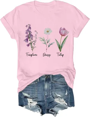 Tops for Women Trendy Summer 2025 Floral Print Cotton T-Shirts Crew Neck Short Sleeve Blouses Loose Fit Tunic Outfits
