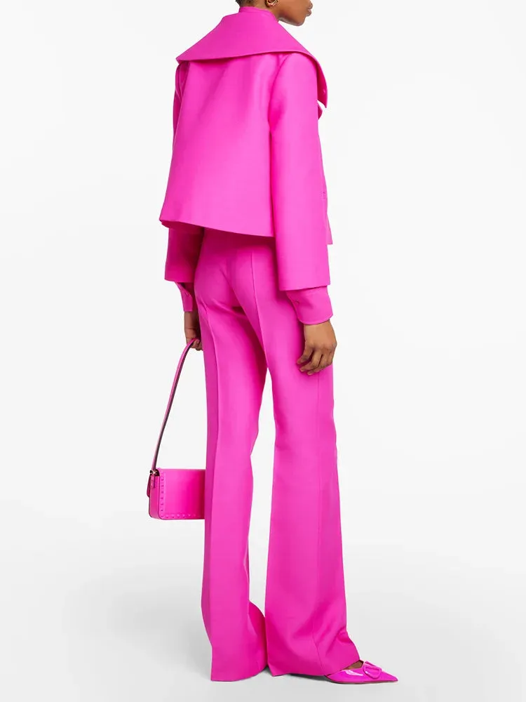 Trend4us Women's Oversized Collar Blazer & Wide-Leg Trouser Set