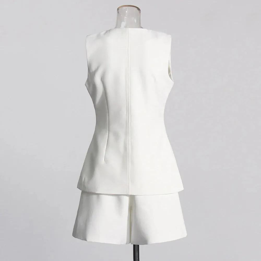 Trend4us Women's Sleeveless Blazer and Shorts Set