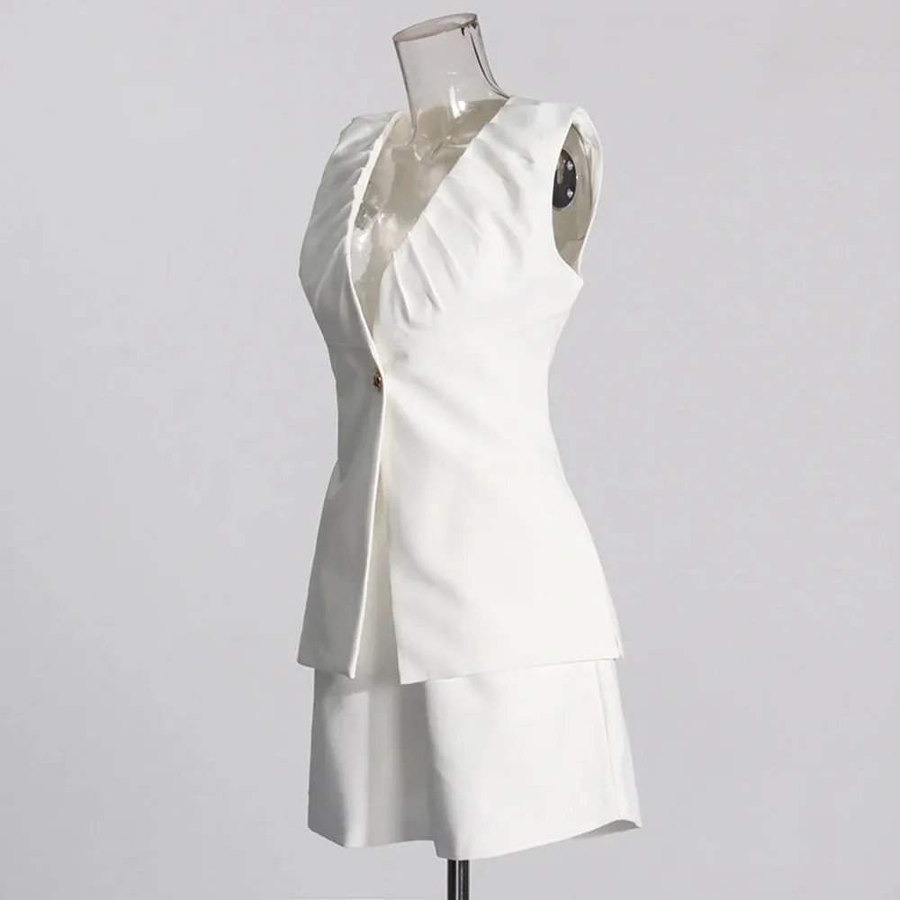 Trend4us Women's Sleeveless Blazer and Shorts Set