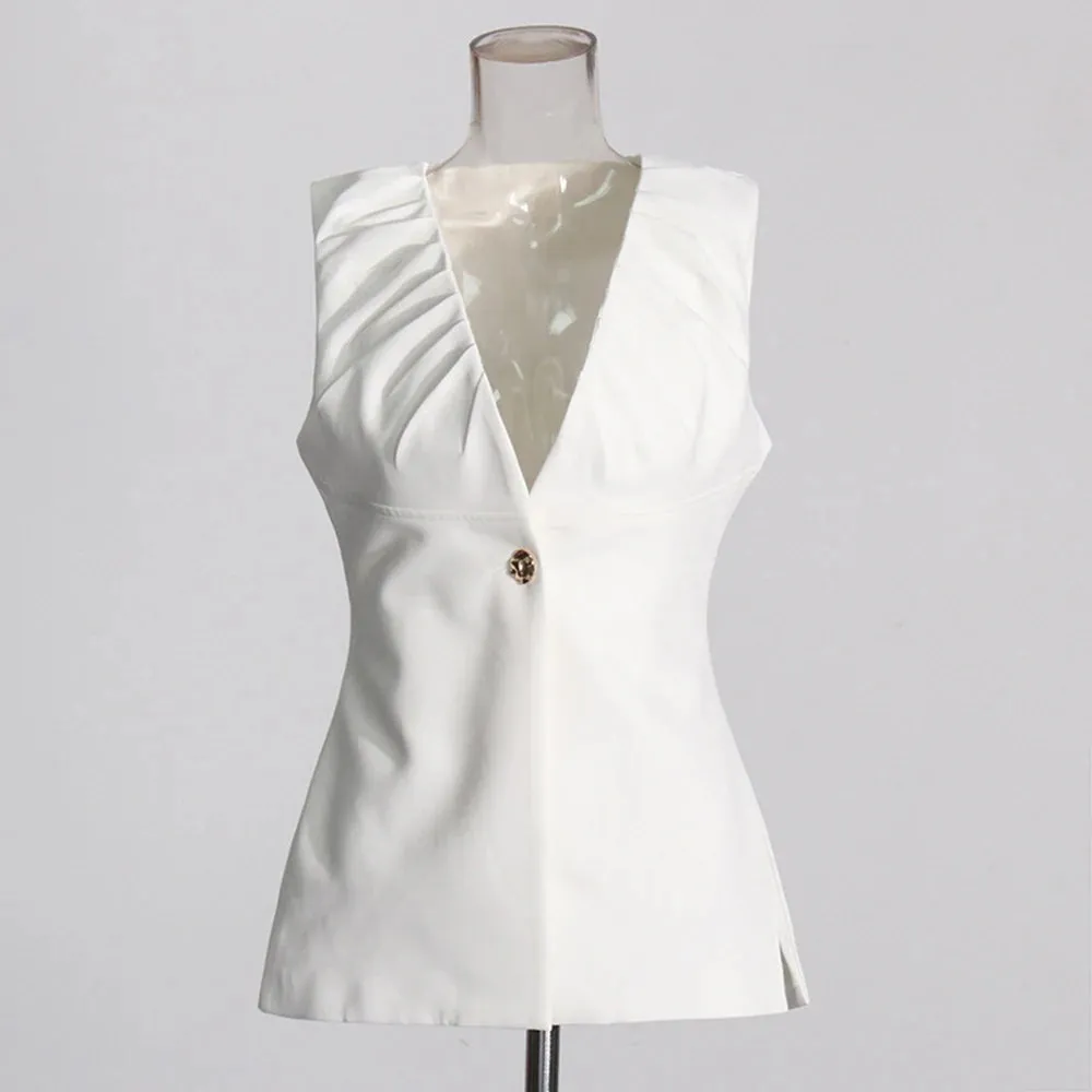 Trend4us Women's Sleeveless Blazer and Shorts Set