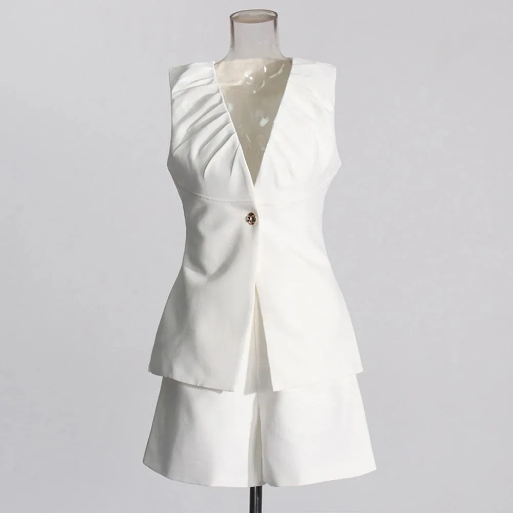 Trend4us Women's Sleeveless Blazer and Shorts Set