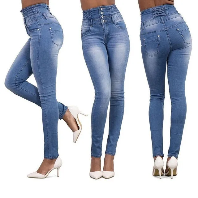 Women Stretch Ripped Distressed Skinny High Waist Denim Pants Shredded Jeans Trousers Slim Jeggings Laides Spring Autumn Wear