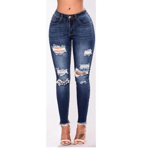 Women Stretch Ripped Distressed Skinny High Waist Denim Pants Shredded Jeans Trousers Slim Jeggings Laides Spring Autumn Wear