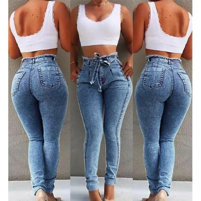 Women Stretch Ripped Distressed Skinny High Waist Denim Pants Shredded Jeans Trousers Slim Jeggings Laides Spring Autumn Wear