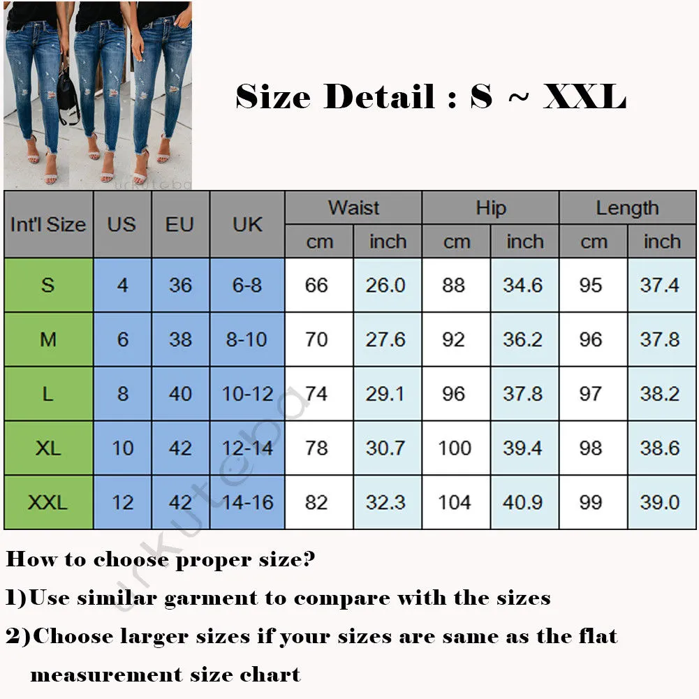 Women Stretch Ripped Distressed Skinny High Waist Denim Pants Shredded Jeans Trousers Slim Jeggings Laides Spring Autumn Wear