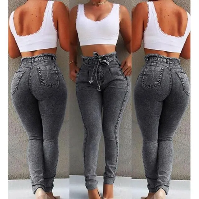 Women Stretch Ripped Distressed Skinny High Waist Denim Pants Shredded Jeans Trousers Slim Jeggings Laides Spring Autumn Wear