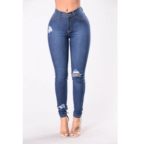 Women Stretch Ripped Distressed Skinny High Waist Denim Pants Shredded Jeans Trousers Slim Jeggings Laides Spring Autumn Wear