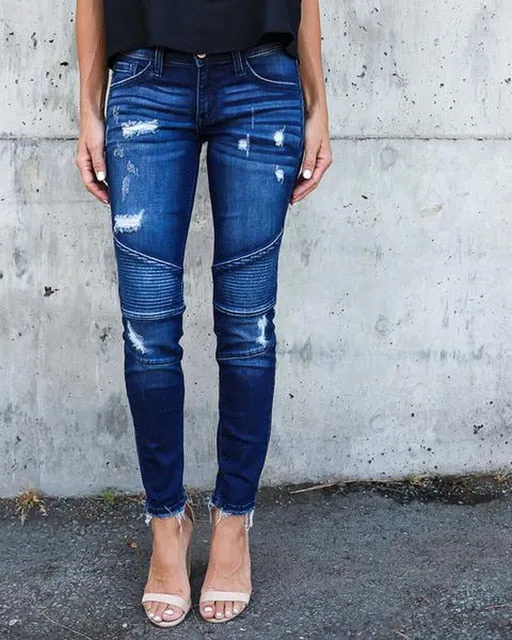 Women Stretch Ripped Distressed Skinny High Waist Denim Pants Shredded Jeans Trousers Slim Jeggings Laides Spring Autumn Wear