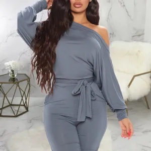 Women’s Off-Shoulder Belted Jumpsuit - Elegant Solid Color Bodycon Ankle-Length Romper
