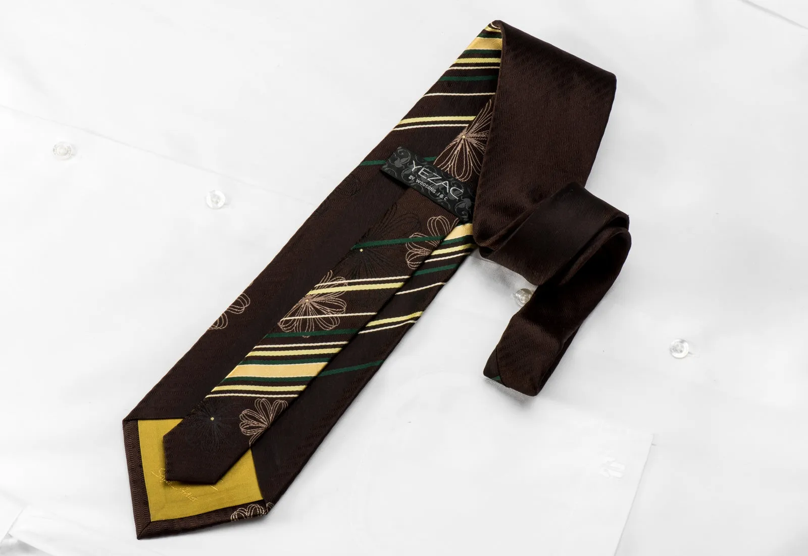 Yezak Men's Crystal Tie Stripes & Geometric On Brown With Rhinestones